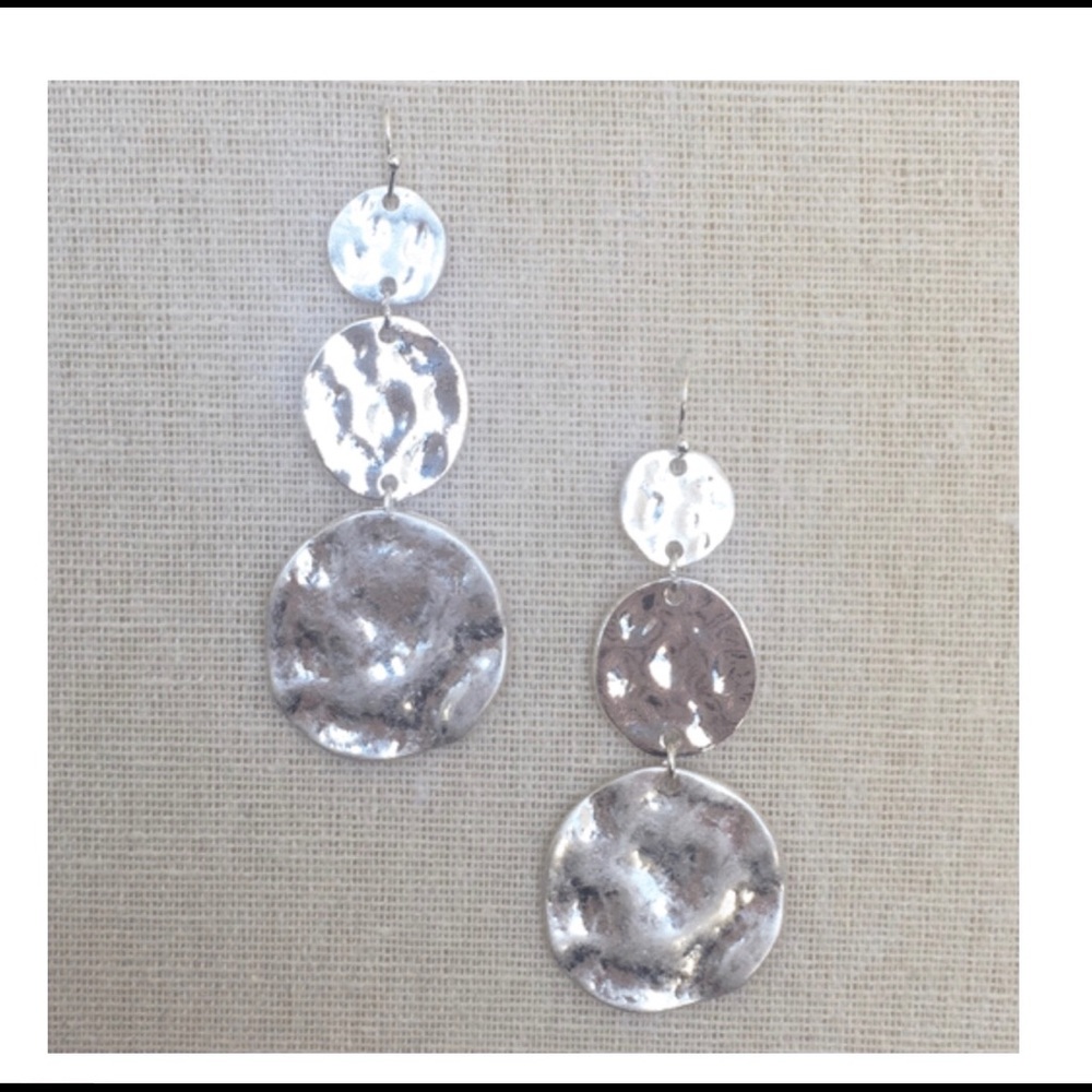 Hammered 3 Tier Drop Earrings-Silver